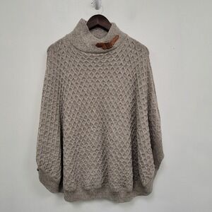 Pure Alpaca‎ Womens Honeycomb Knit Poncho Sweater Beige Equestrian Old Money